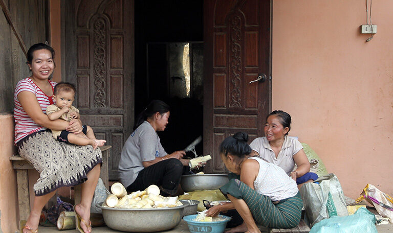 Preparing Lao food in a typical home in Laos
